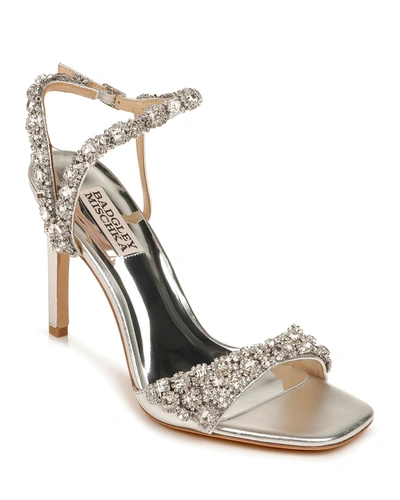 Shop Badgley Mischka Galia Metallic Crystal Stiletto Sandals In Silver