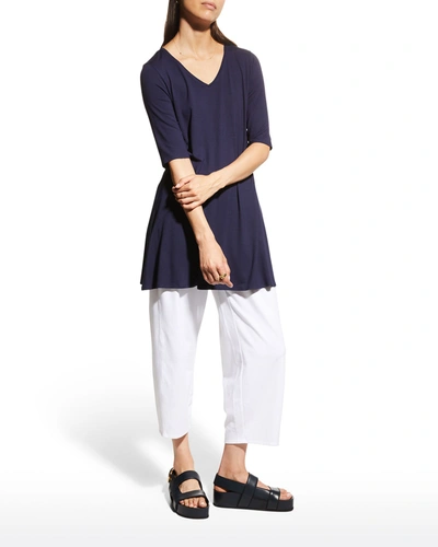 Shop Eileen Fisher V-neck Elbow-sleeve Viscose Jersey Tunic In Midnight