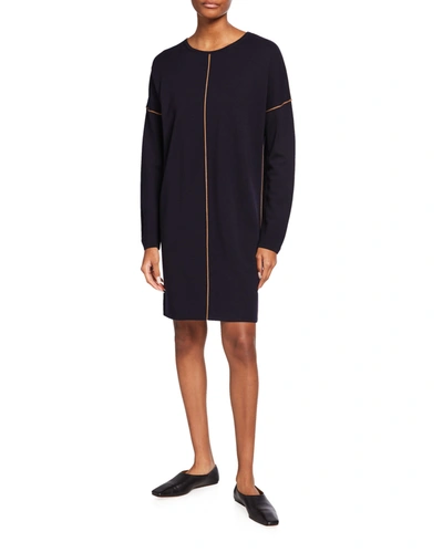 Shop Max Mara Tanaro Wool Shift Dress W/ Contrast Piping In Ultramarine