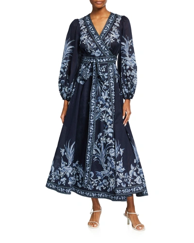 Shop Zimmermann Aliane Wrap Long Dress In Blue Bird