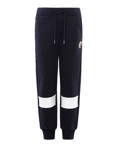 Shop Moncler Boy's Logo Embroidered Colorblock Jogger Pants In 778 Navy