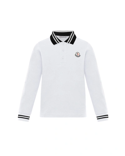 Moncler Kids' Boy's Logo-embroidered Long-sleeve Polo Shirt In White |  ModeSens
