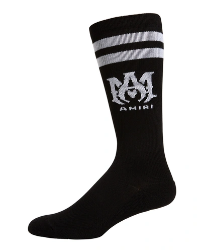 Shop Amiri Men's Ribbed Logo Athletic Socks In Black