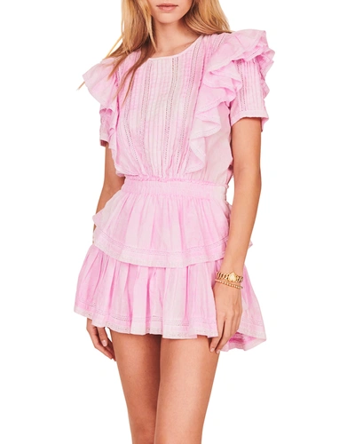 Shop Loveshackfancy Natasha Ruffle Lace-trim Mini Dress In Peony Pink