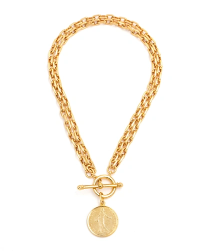 Shop Ben-amun 24k Gold Electroplate 2-row Chain Necklace With Coin Pendant
