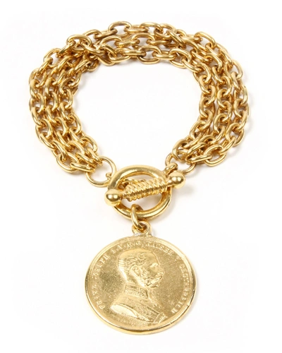 Shop Ben-amun Gold Triple-row Chain Bracelet W/ Coin Pendant