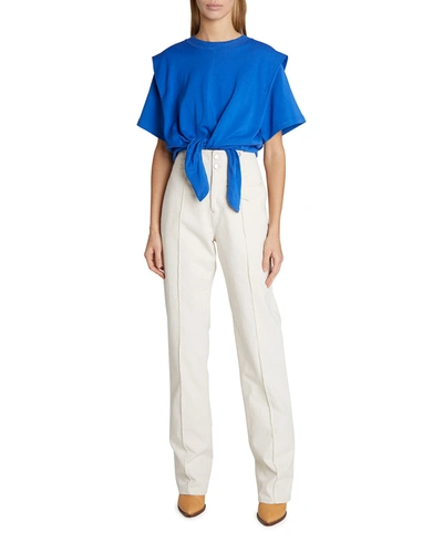 Shop Isabel Marant Zelikia Strong-shoulder Self-tie Top In Blue