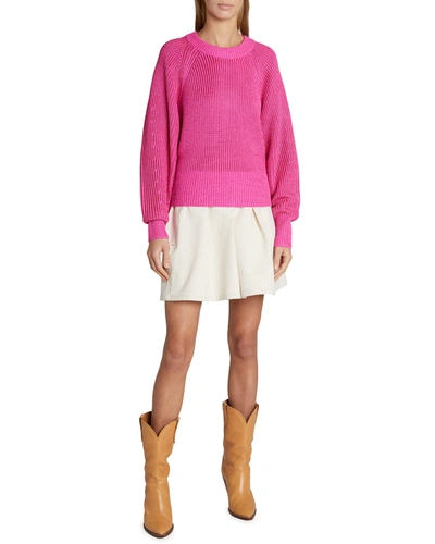 Shop Isabel Marant Heona Ribbed Blouson-sleeve Sweater In Pink