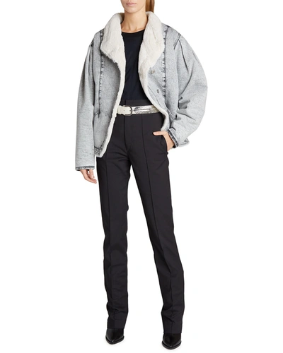 Shop Isabel Marant Denim Jacket W/ Faux-fur Lining In Light Grey
