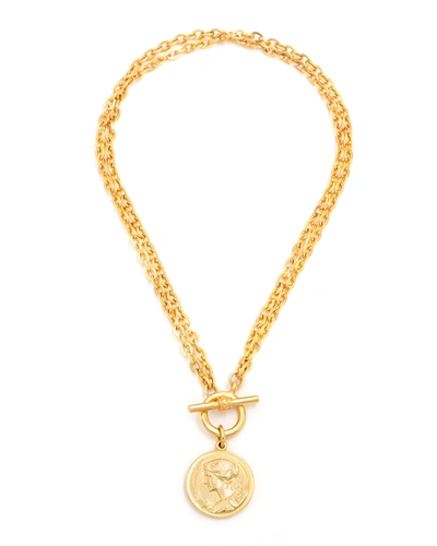 Shop Ben-amun Gold Two-row Chain Necklace W/ Coin Pendant