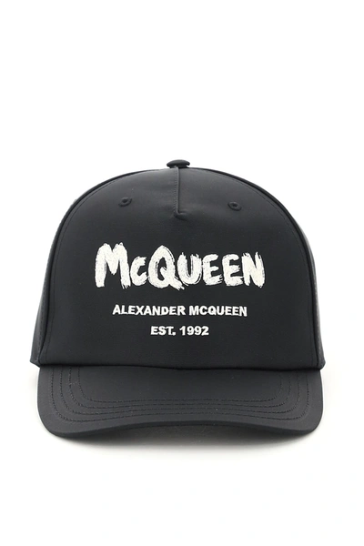 Shop Alexander Mcqueen Graffiti Logo Baseball Cap In Black,white
