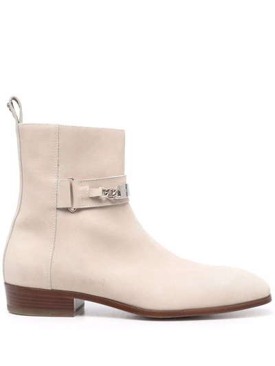 Shop Philipp Plein Logo Plaque Ankle Boots In Nude