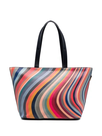 Shop Paul Smith Wave-print Tote Bag In Schwarz