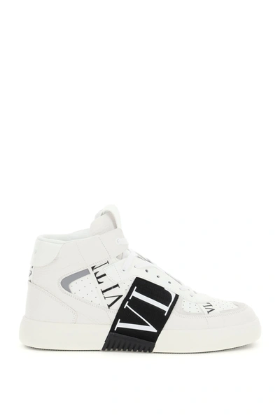 Shop Valentino Vl7n Mid-top Sneakers In White,black