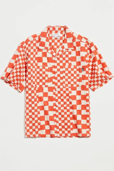 Shop Urban Outfitters Uo Mini Checker Camp Shirt In Peach