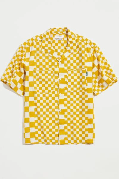 Shop Urban Outfitters Uo Mini Checker Camp Shirt In Dark Yellow