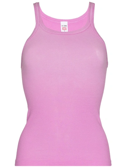 Shop Re/done Ribbed-knit Tank Top In Pink
