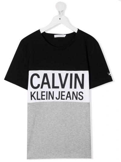 Shop Calvin Klein Teen Logo Organic Cotton T-shirt In Black
