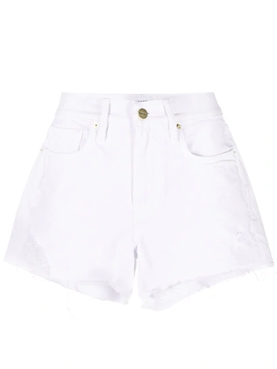 Shop Frame Le Brigette Denim Shorts In White