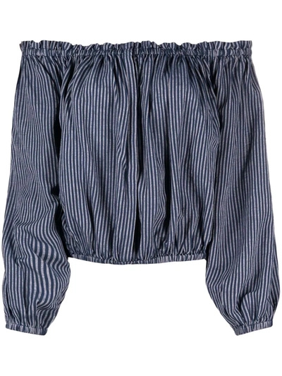 Shop Rag & Bone Striped Off-shoulder Blouse In Blue