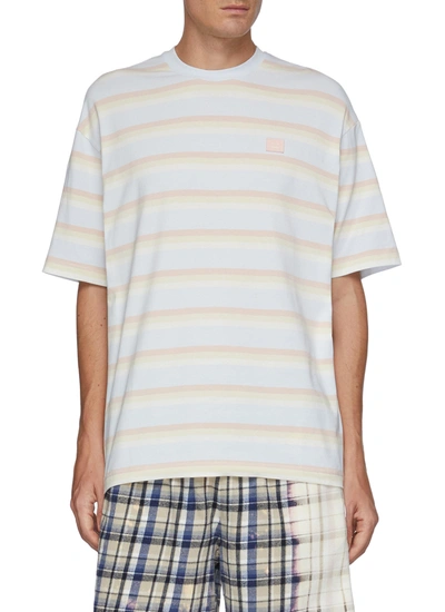 Shop Acne Studios Face Patch Stripe Cotton Blend T-shirt In Multi-colour