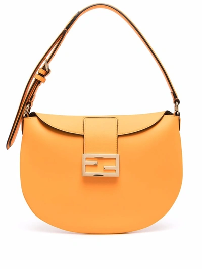 Shop Fendi Croissant Leahter Hobo Bag In Orange