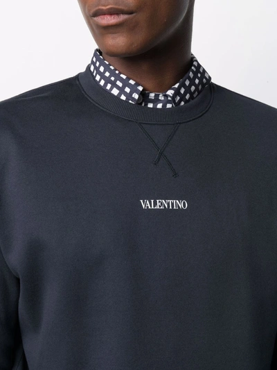 Shop Valentino Logo Cotton Crewneck Sweatshirt In Blue