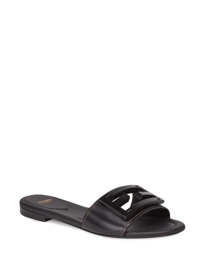 Shop Fendi Ff Leather Flat Sandals In Black