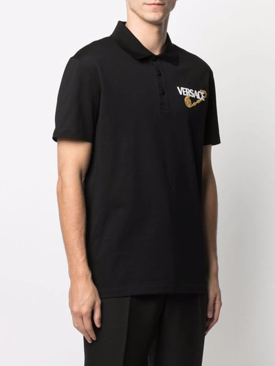 Shop Versace Cotton Logo Polo Shirt In Black