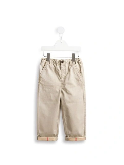 Shop Burberry Check Cuff Chinos In Neutrals