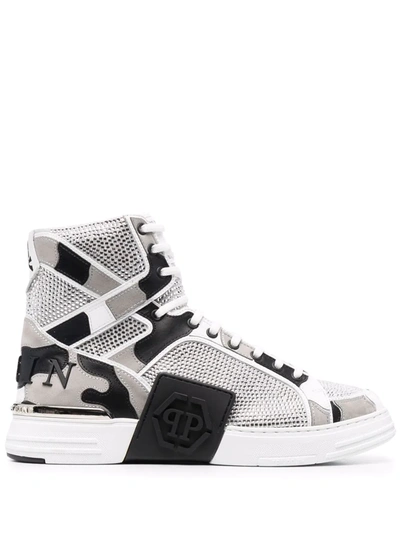 Shop Philipp Plein Phantom Kick$ High-top Sneakers In White