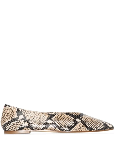 Shop Aeyde Moa Snakeskin-effect Ballerina Shoes In Brown