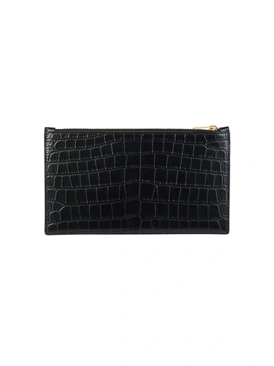 Shop Saint Laurent Tiny Embossed Leather Pouch In Nero