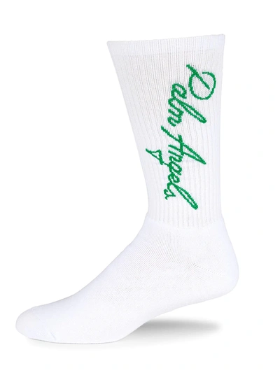 Shop Palm Angels Miami Logo Crew Socks In White Green