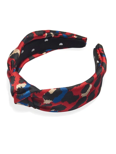 Shop Lele Sadoughi Leopard Silk Knotted Headband In Red Leopard