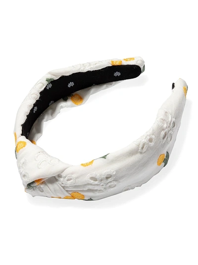 Shop Lele Sadoughi Lemon Eyelet Knotted Headband In White