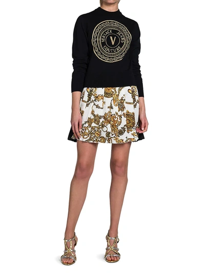 Shop Versace Jeans Couture Emblem Wool Sweater In Nero