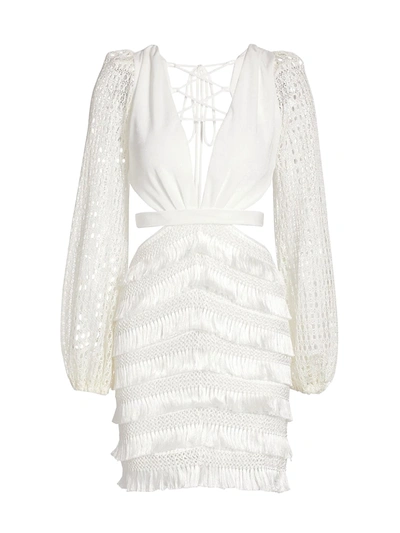 Shop Patbo Women's Eyelet & Fringe Mini Dress In White