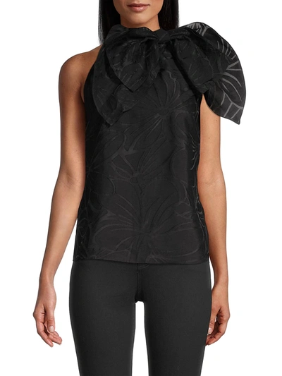 Shop Milly Gwyneth Bow-embellished Halter Top In Black