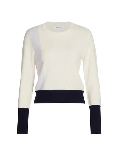 Shop Naadam Colorblocked Crewneck Cashmere Sweater In White