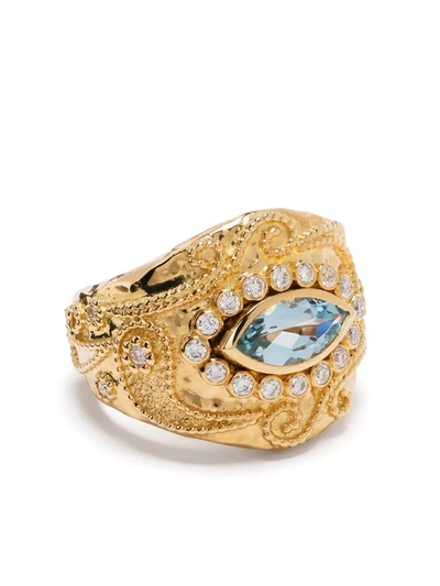 Shop Aurelie Bidermann 18kt Yellow Gold Cashmere Aquamarine And Diamond Ring