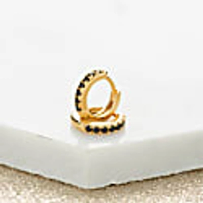 Scream Pretty Gold Huggie Earrings With Black Stones In Huggie