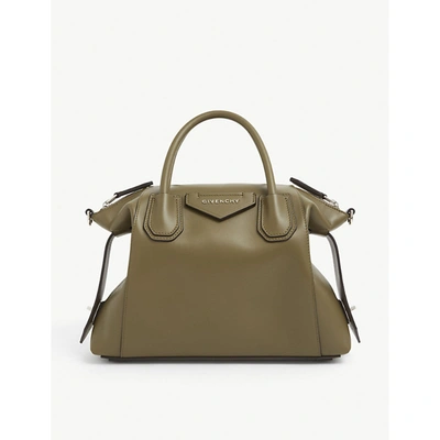 Shop Givenchy 313-dark Khaki Antigona Soft Small Leather Shoulder Bag