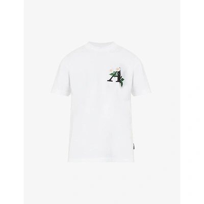 Shop Palm Angels Daisy Graphic-print Cotton-jersey T-shirt In White Black