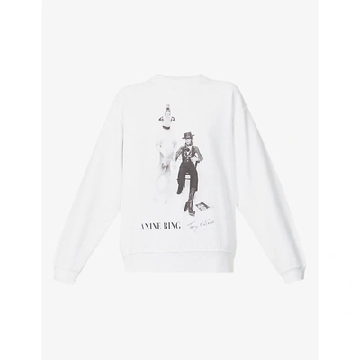 Shop Anine Bing Ramona Outlaw Graphic-print Cotton-jersey Sweatshirt In White