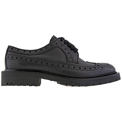 Shop Burberry Black Grainy Leather Brogue Detail Derby Shoes