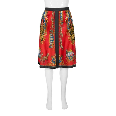 Shop Burberry Ladies Pleated Skirt With Vintage Print In Pattern