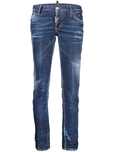 Shop Dsquared2 Distressed-effect Cropped Skinny Jeans In Blau