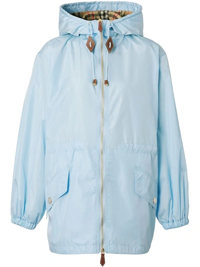 Blue Nylon Check Hood Binham Jacket In Pale Blue