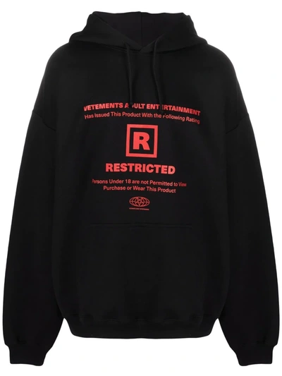 Vetements R-rated Logo-print Cotton-blend Hooded Sweatshirt In Black |  ModeSens